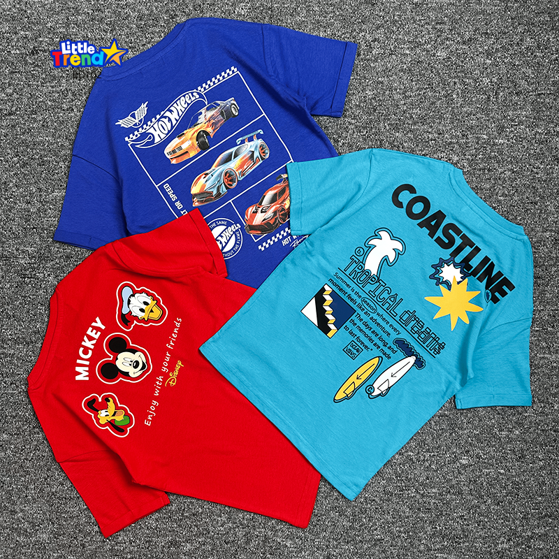 3'pcs Boys Drop Shoulder Printed T-Shirt BDT02