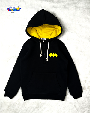 Black batman logo hoodie for boys warm winter fashion.