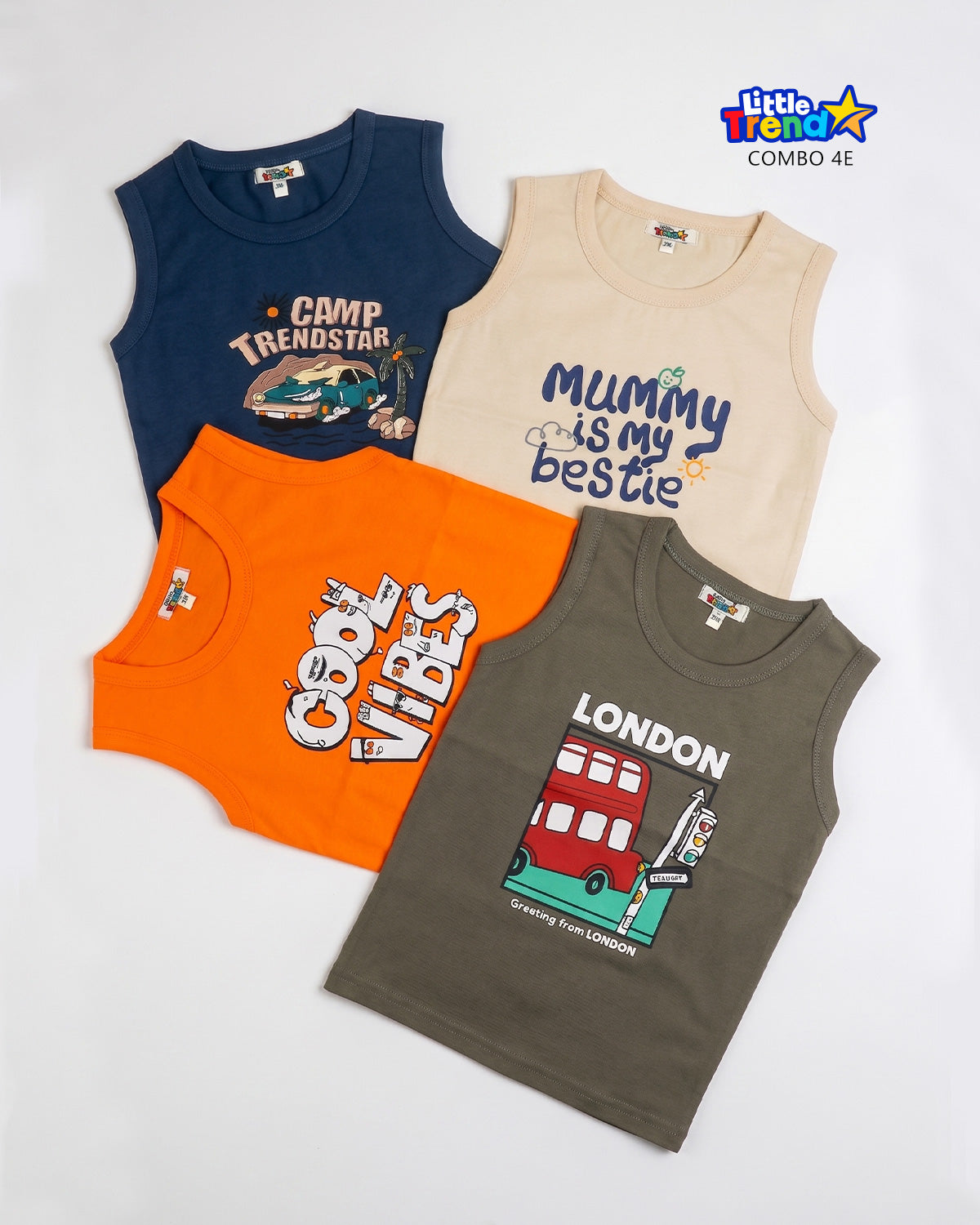 4Pcs Sleeveless T-shirt Combo 4E
