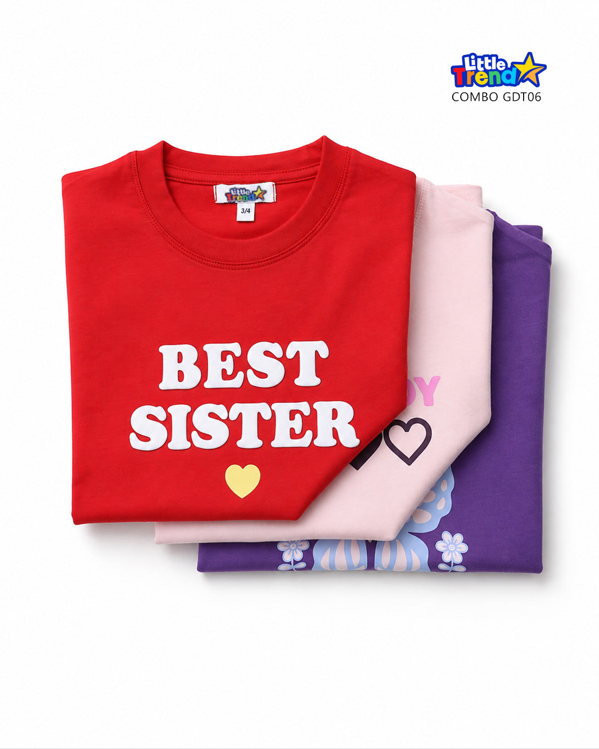 3'pcs Girls Drop Shoulder Printed T-Shirt Combo GDT06
