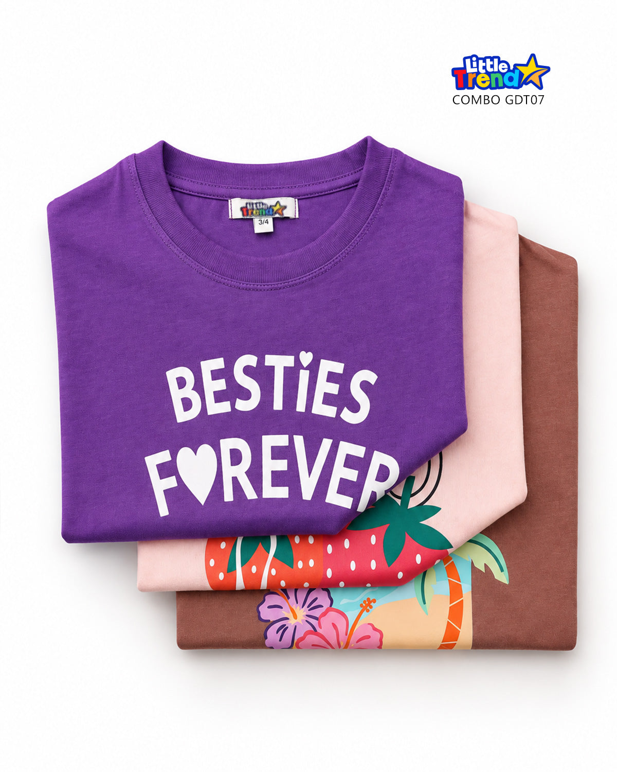 3'pcs Girls Drop Shoulder Printed T-Shirt Combo GDT07