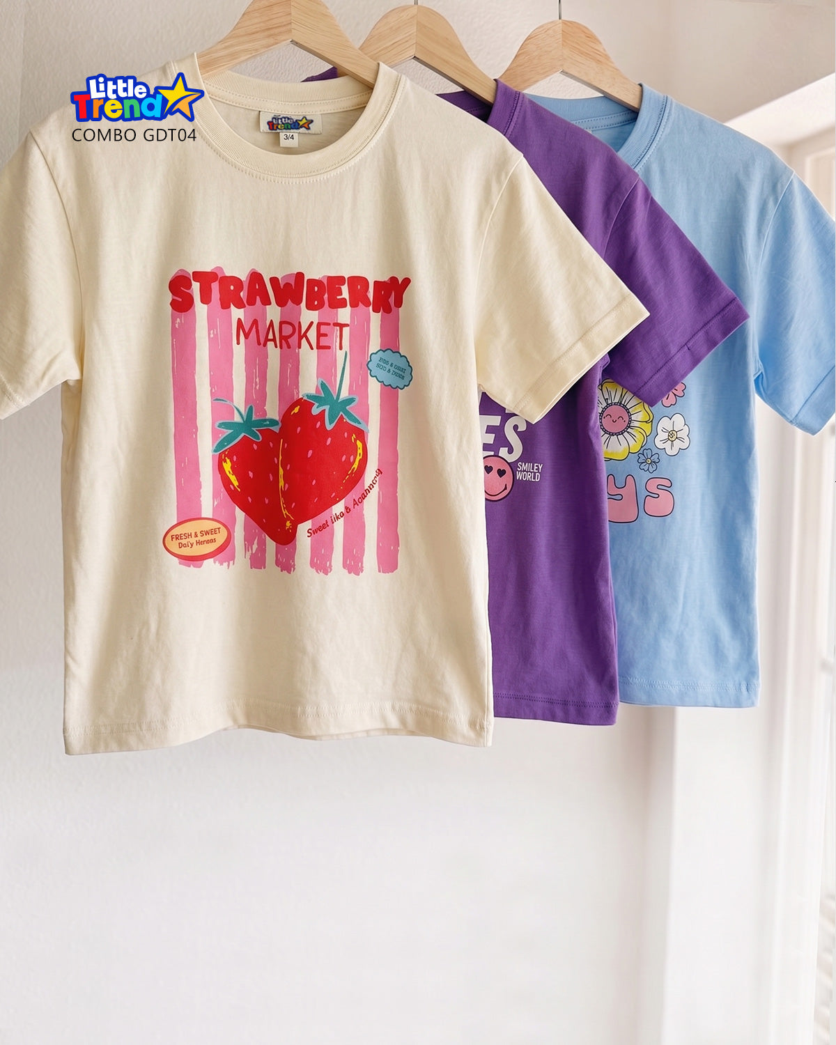 3'pcs Girls Drop Shoulder Printed T-Shirt Combo GDT04