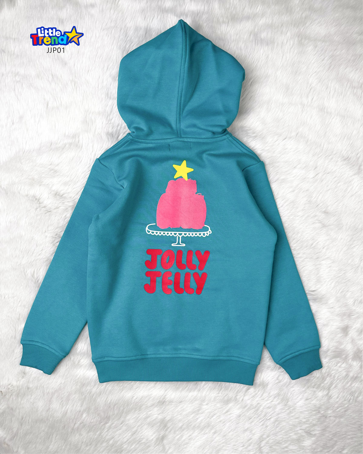 Teal blue jolly jelly cake print hoodie for girls and boys.