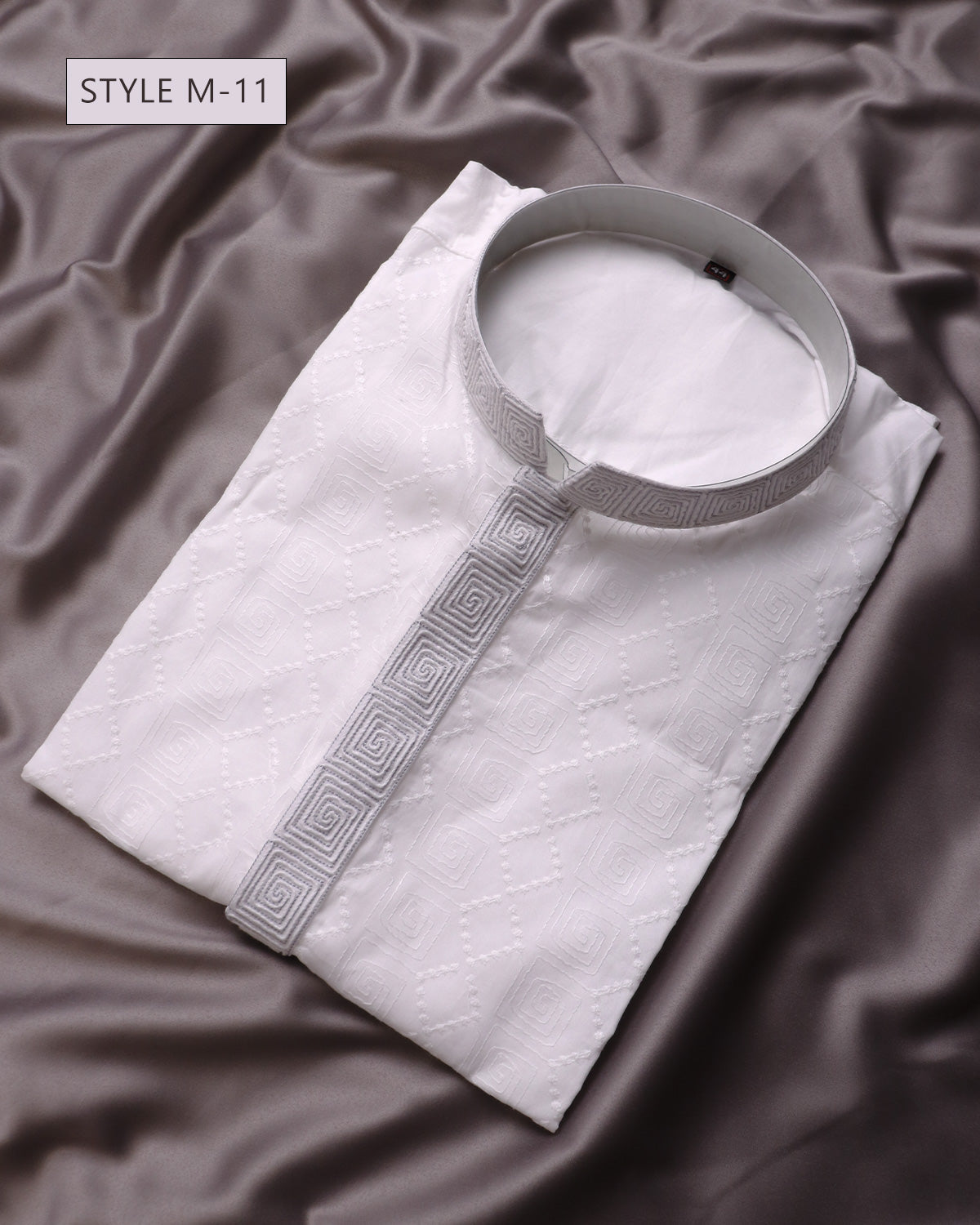 Mens Premium Pure White Embroidered Panjabi - Style M-11