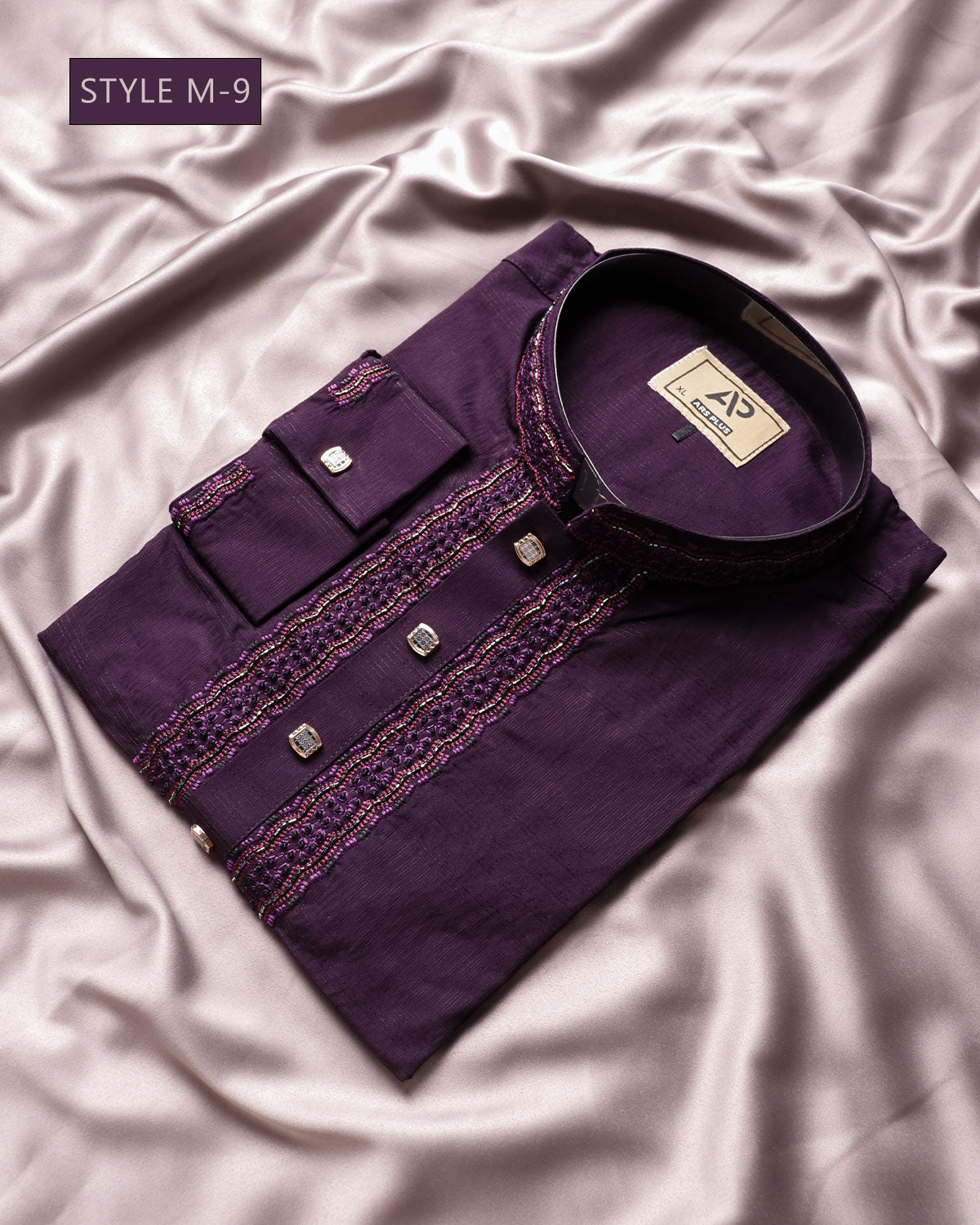 Mens Premium Deep Purple Embroidered Panjabi - Style M-9