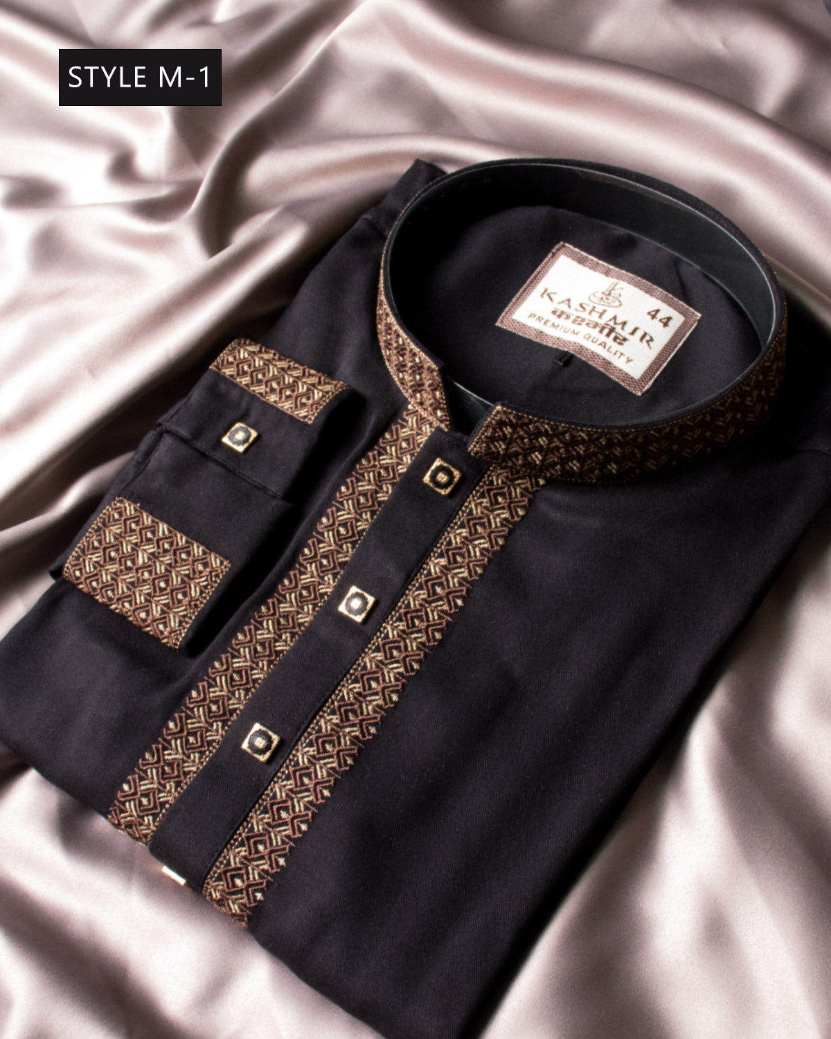 Mens Premium Dark Navy Embroidered Panjabi - Style M-1