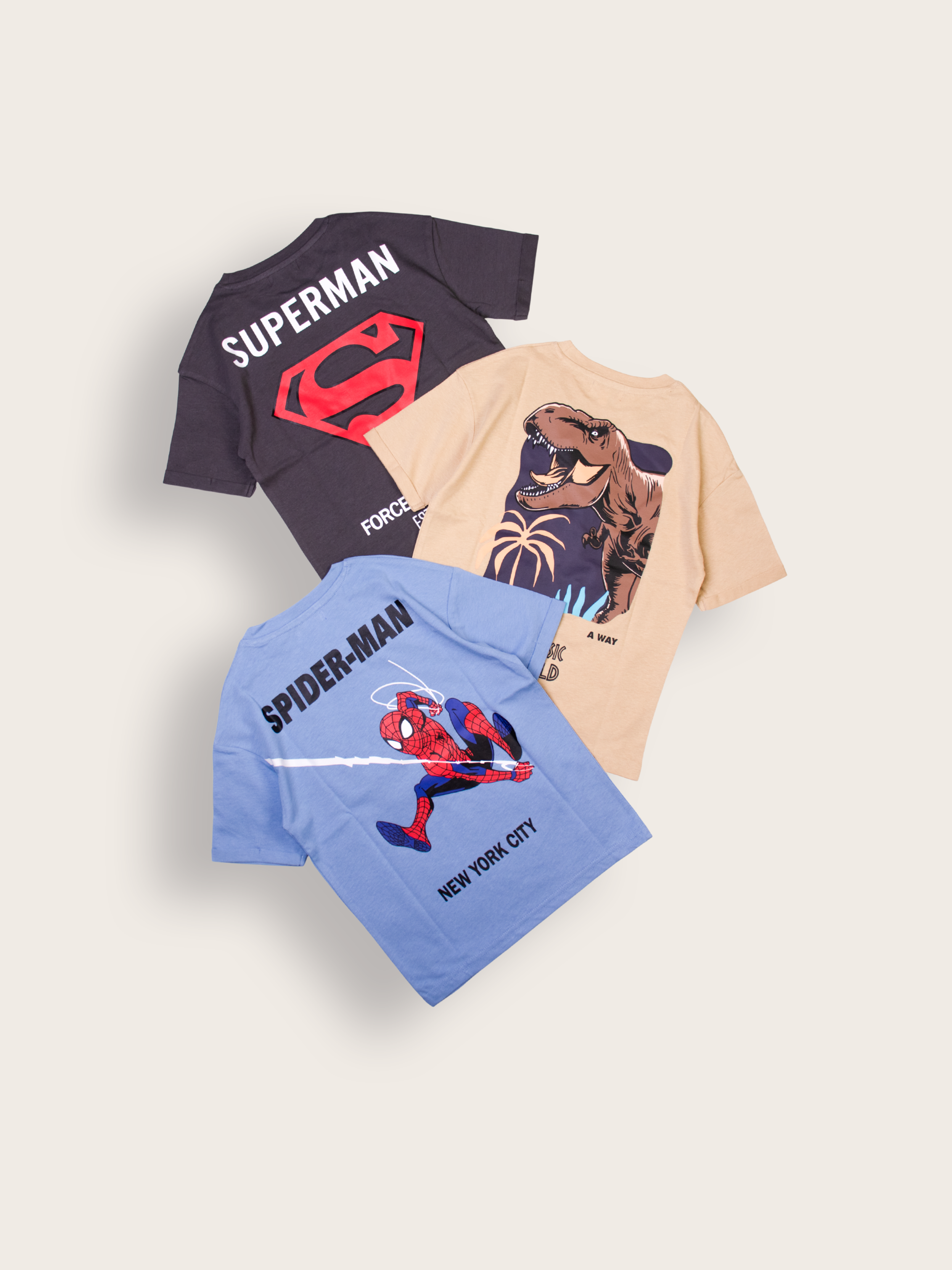 3'pcs Boys Drop Shoulder Printed T-Shirt BDT01