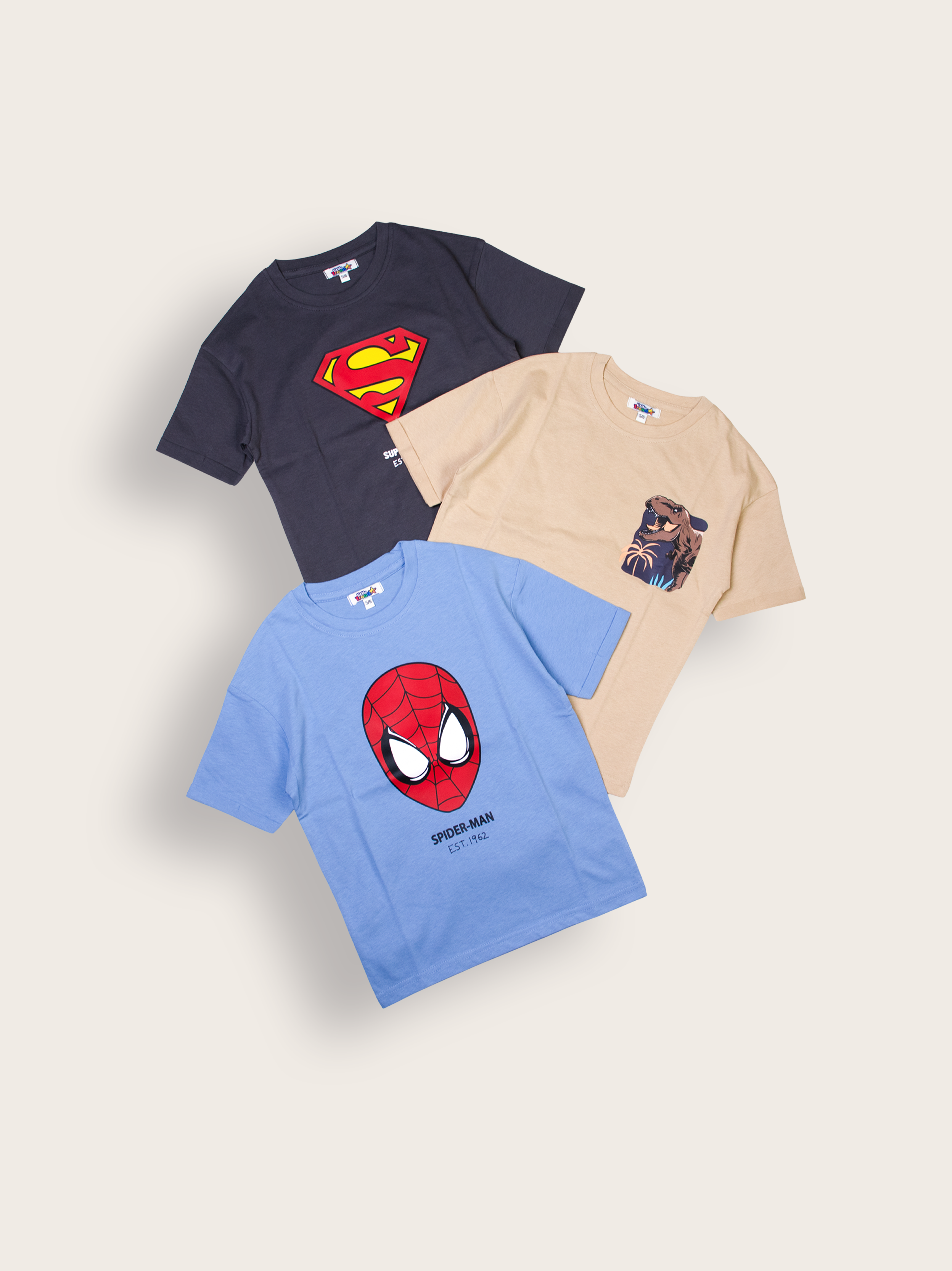 3'pcs Boys Drop Shoulder Printed T-Shirt BDT01