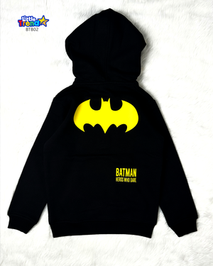 Black batman logo hoodie for boys warm winter fashion.