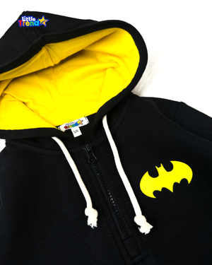 Black batman logo hoodie for boys warm winter fashion.