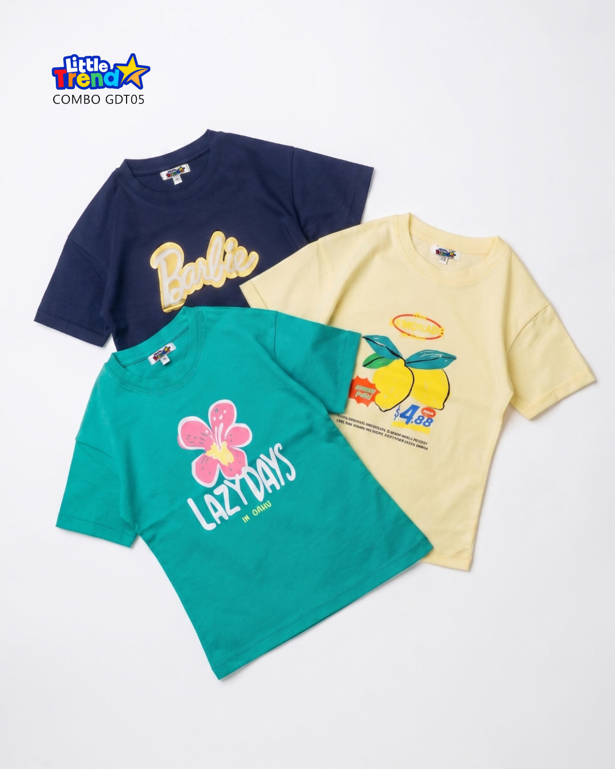 3'pcs Girls Drop Shoulder Printed T-Shirt Combo GDT05