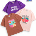 3'pcs Girls Drop Shoulder Printed T-Shirt Combo GDT07