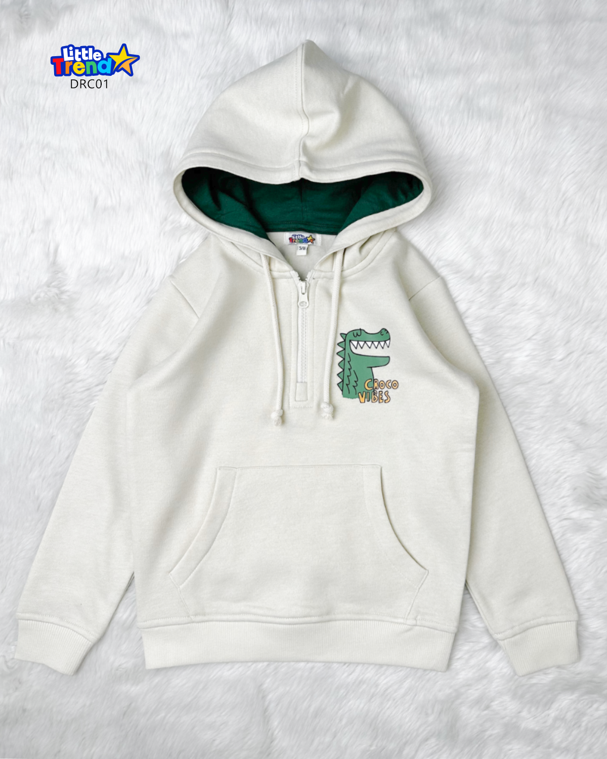 White crocodile print hoodie for kids mid winter collection.