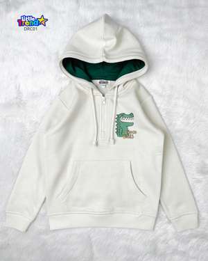 White crocodile print hoodie for kids mid winter collection.
