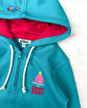 Teal blue jolly jelly cake print hoodie for girls and boys.