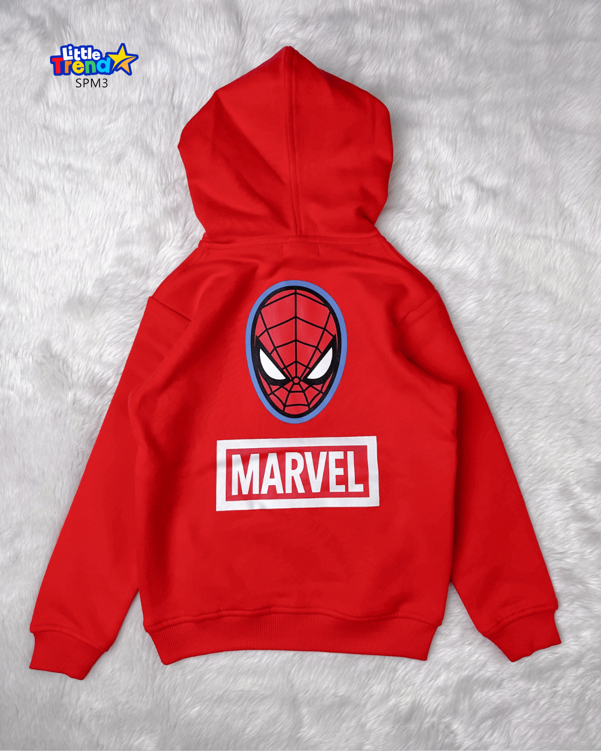 Red spider man hoodie for kids with zipper front and kangaroo pocket by Little Trendstar.