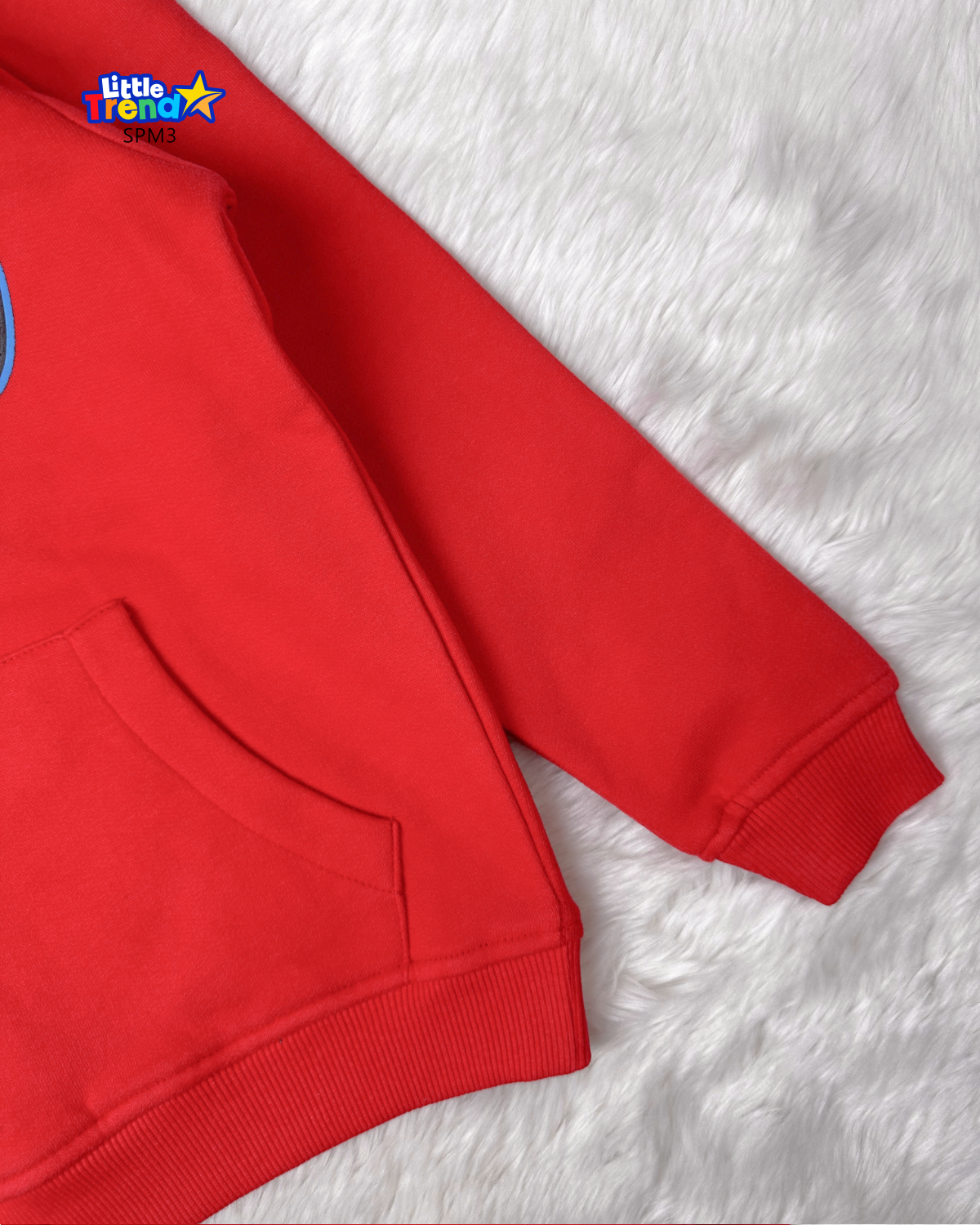 Red spider man hoodie for kids with zipper front and kangaroo pocket by Little Trendstar.