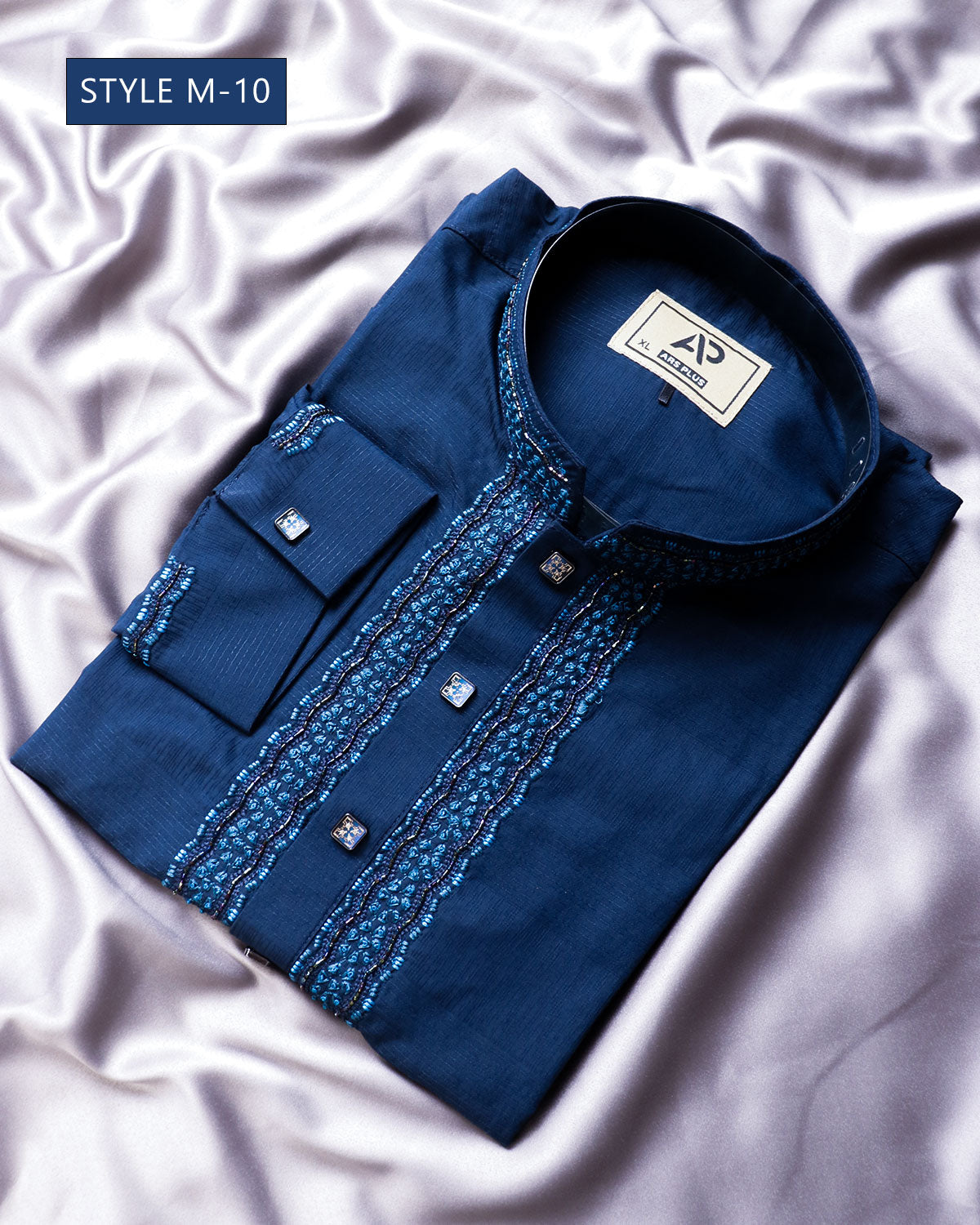 Mens Premium Royal Blue Embroidered Panjabi - Style M-10