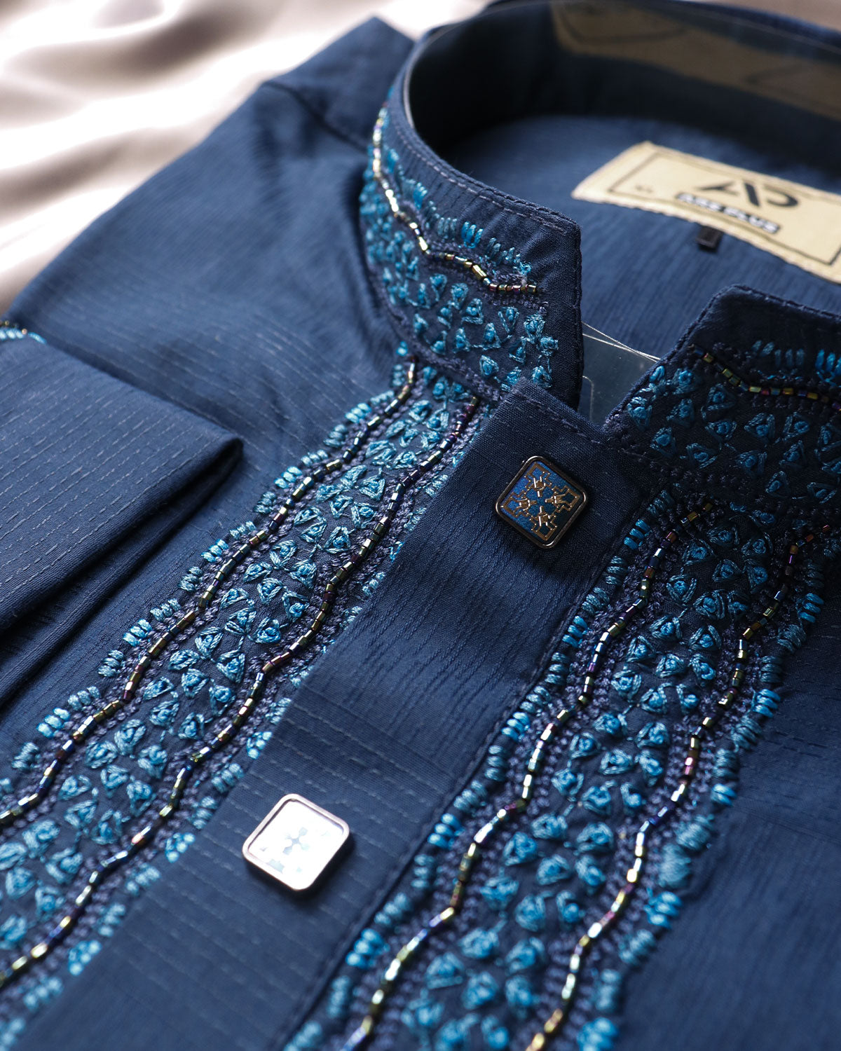 Mens Premium Royal Blue Embroidered Panjabi - Style M-10