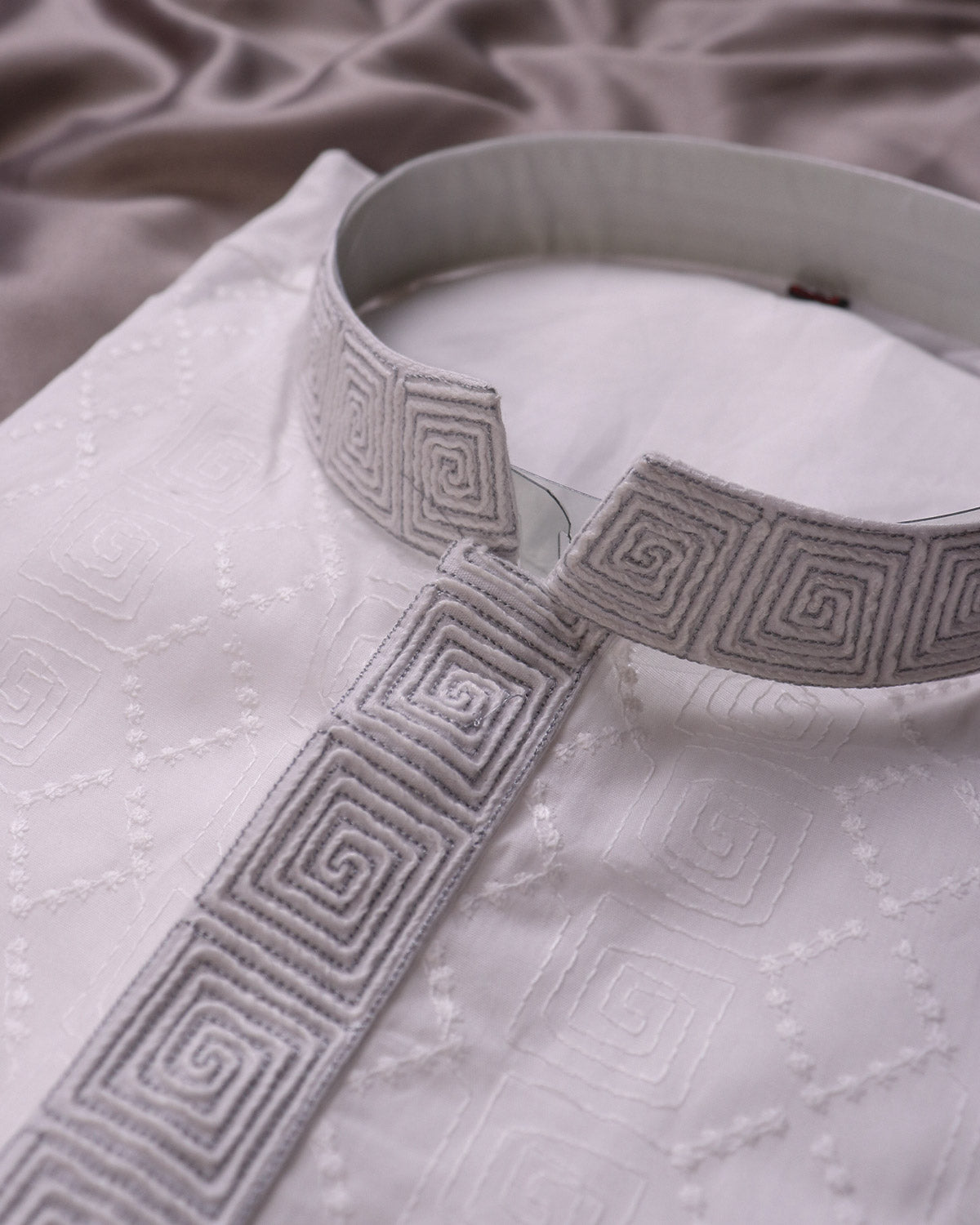 Mens Premium Pure White Embroidered Panjabi - Style M-11