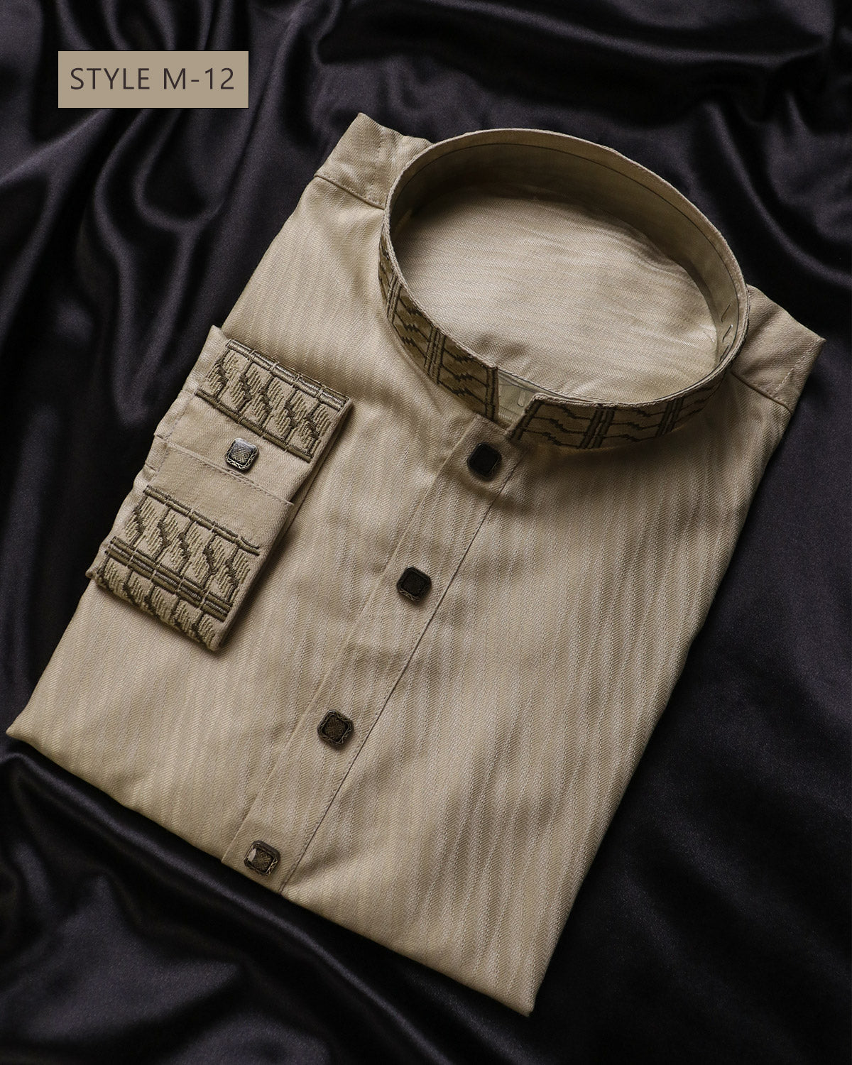 Mens Premium Olive Gold Embroidered Panjabi - Style M-12