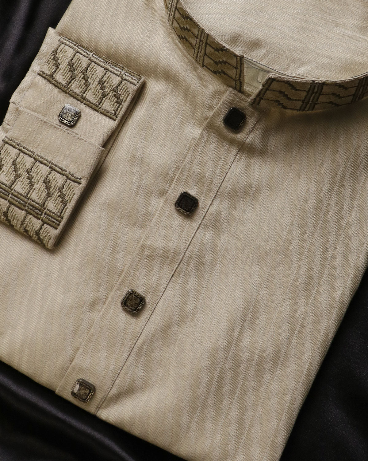 Mens Premium Olive Gold Embroidered Panjabi - Style M-12