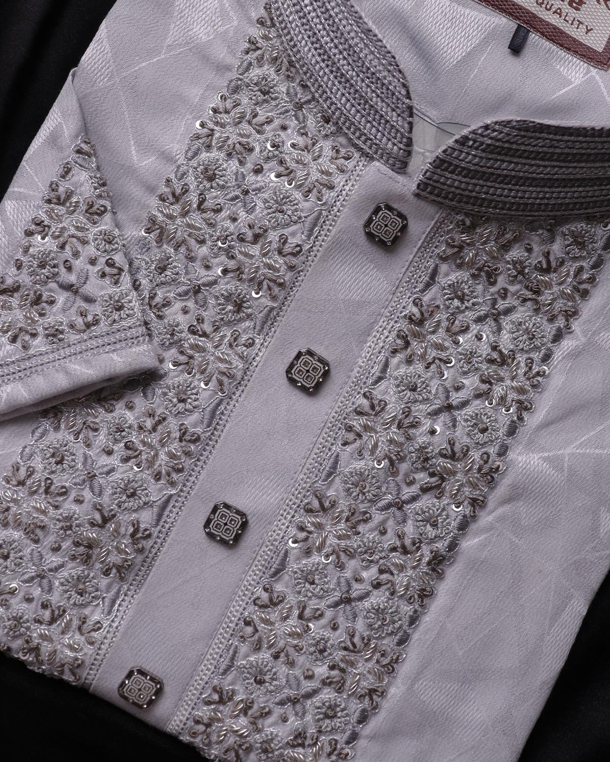 Mens Premium Silver Grey Embroidered Panjabi - Style M-13