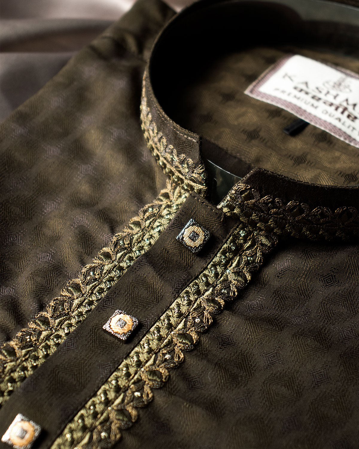 Mens Premium Olive Green Embroidered Panjabi - Style M-3