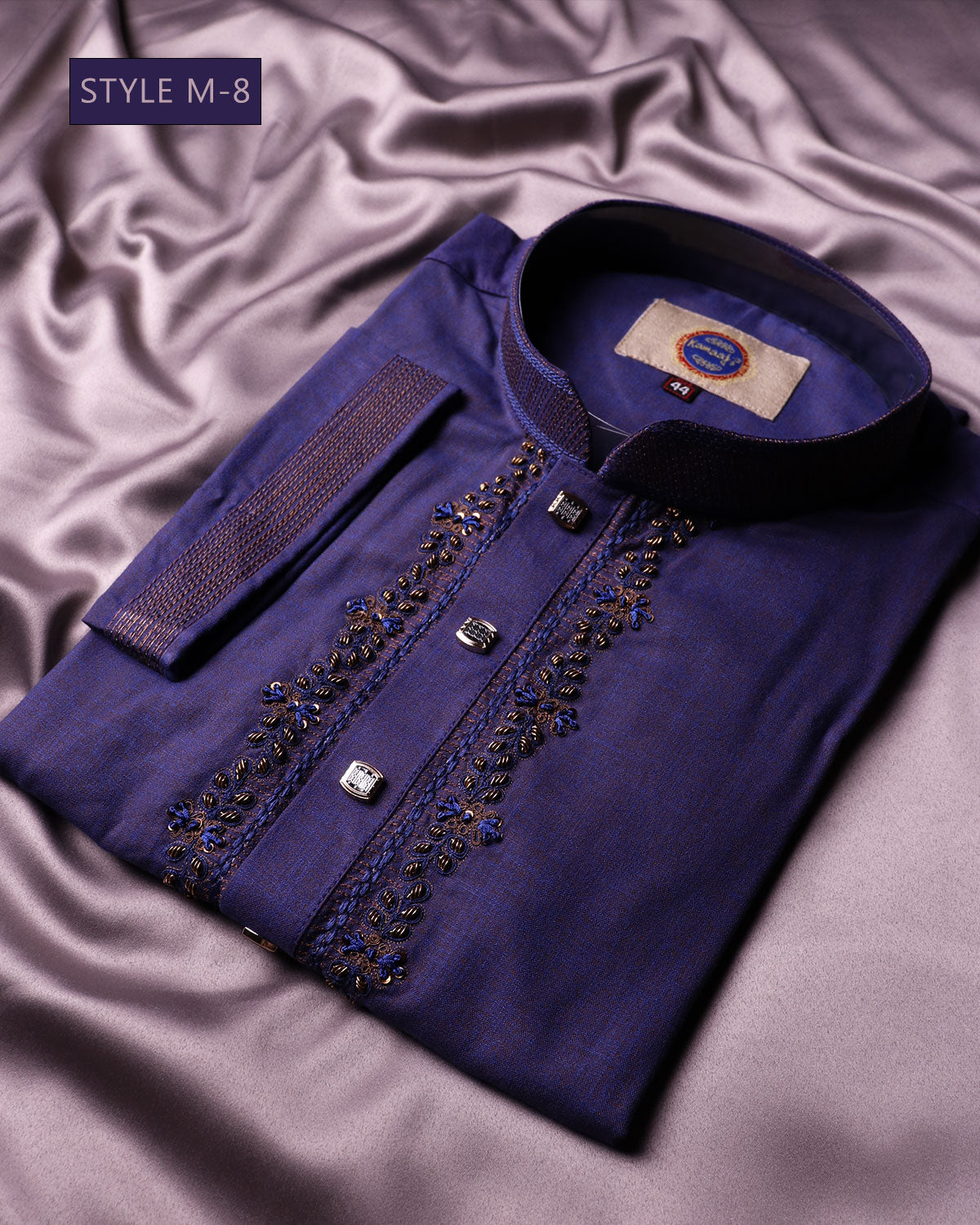 Mens Premium Royal Blue Embroidered Panjabi - Style M-8