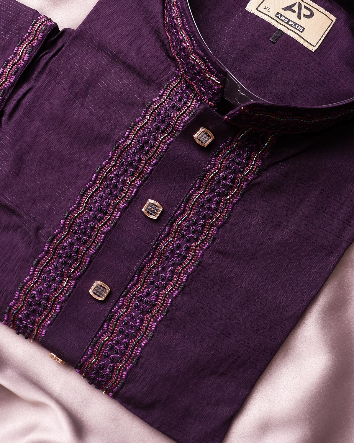 Mens Premium Deep Purple Embroidered Panjabi - Style M-9